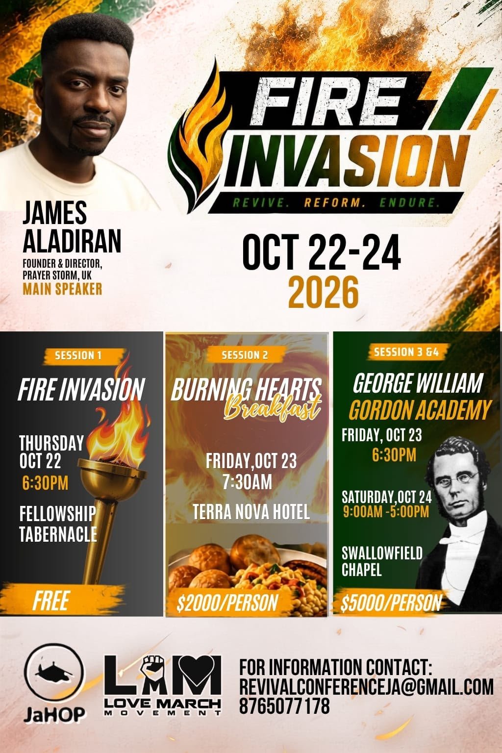 Fire Invasion: Revive, Reform, Endure — October 22–24, 2026 with Pastor James Aladiran of Prayer Storm UK